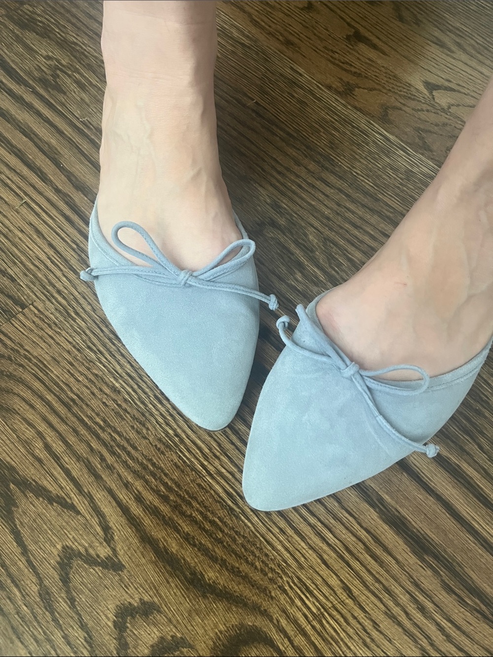 Margaux Powder Blue Pointed-Toe Bow Flats